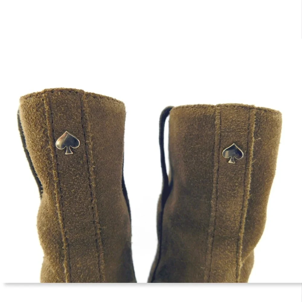 Unworn KATE SPADE Hazel Brown Suede Leather Block Heel Booties 5